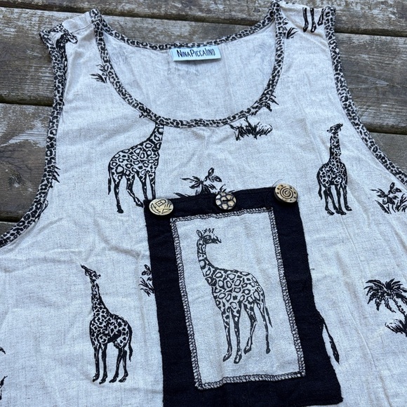 90s vintag Nina Piccalino giraffes maxi dress in Cream and Black fits size M - Picture 3 of 6